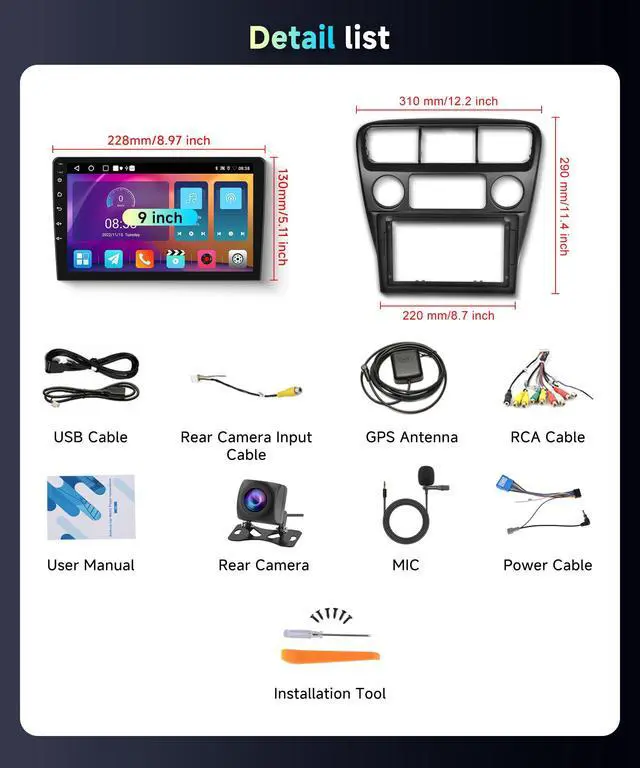 Alt view image 7 of 7 - 5Ghz WiFi Radio for Honda Accord 6th 1998-2003,Build-in DSP EQ Android 15 Car Stereo with Wireless Carplay Android Auto,5.0 Bluetooth,9inch HD IPS Touch Screen,GPS,FM/RDS AHD Backup Camera
