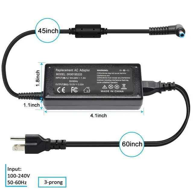 Alt view image 2 of 7 - 65W Charger Fit for HP 17-by 17-ak 17-an 17-bs 17-ar 17-cn0013dx 17-cn0003dx 17-cn0023dx 17-cn0033dx 17-cn0078cl 17-cn0063cl 17-cn2063cl Laptop AC Adapter Power Cord