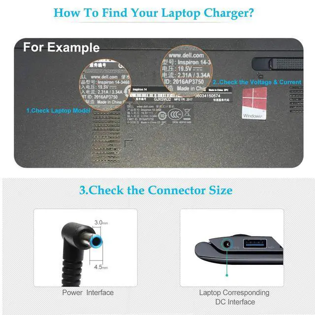 Alt view image 4 of 7 - 65W Charger Fit for HP 17-by 17-ak 17-an 17-bs 17-ar 17-cn0013dx 17-cn0003dx 17-cn0023dx 17-cn0033dx 17-cn0078cl 17-cn0063cl 17-cn2063cl Laptop AC Adapter Power Cord