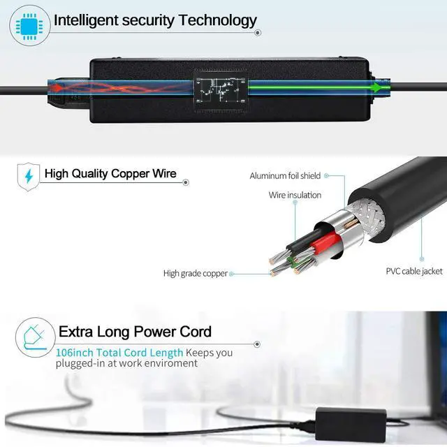 Alt view image 5 of 7 - 65W Charger Fit for HP 17-by 17-ak 17-an 17-bs 17-ar 17-cn0013dx 17-cn0003dx 17-cn0023dx 17-cn0033dx 17-cn0078cl 17-cn0063cl 17-cn2063cl Laptop AC Adapter Power Cord
