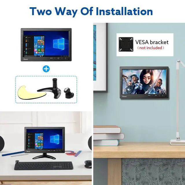 Alt view image 6 of 7 - 10 Inch 1024x600 Monitor with HDMI/VGA/BNC/AV/USB Inputs for PC & DVD | Built-in Speakers, Remote Control, Lightweight, Ideal for Security Monitor, Works Well as Video Display for Home and Office