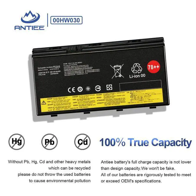 Alt view image 5 of 7 - 00HW030 SB10F46468 78++ 78+ Laptop Battery for Lenovo ThinkPad P70/ P71 | for ThinkPad P70 20ER 20ES, ThinkPad P71 20HK Series Notebook 01AV451 4X50K14092 5B10W13950 15V 96Wh 6400mAh 8-Cell