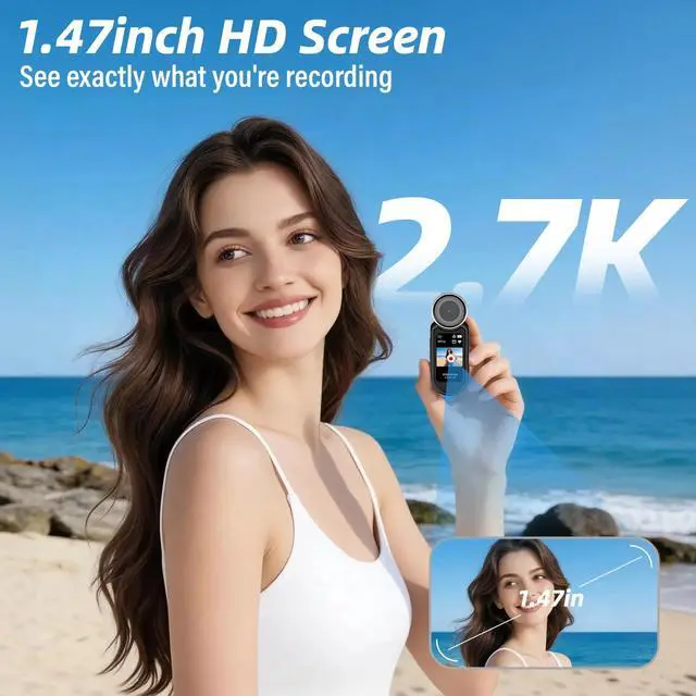 Alt view image 2 of 7 - Mini Body Camera 2.7K with 64GB Thumb Cam for Hands-Free POV Vlogging | 1.47" HD Screen, WiFi App Preview & Transfer, 101° Wide-Angle, 2.7K Video, 48g Lightweight for YouTube Travel Cycling