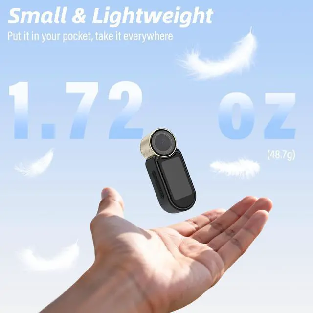 Alt view image 3 of 7 - Mini Body Camera 2.7K with 64GB Thumb Cam for Hands-Free POV Vlogging | 1.47" HD Screen, WiFi App Preview & Transfer, 101° Wide-Angle, 2.7K Video, 48g Lightweight for YouTube Travel Cycling