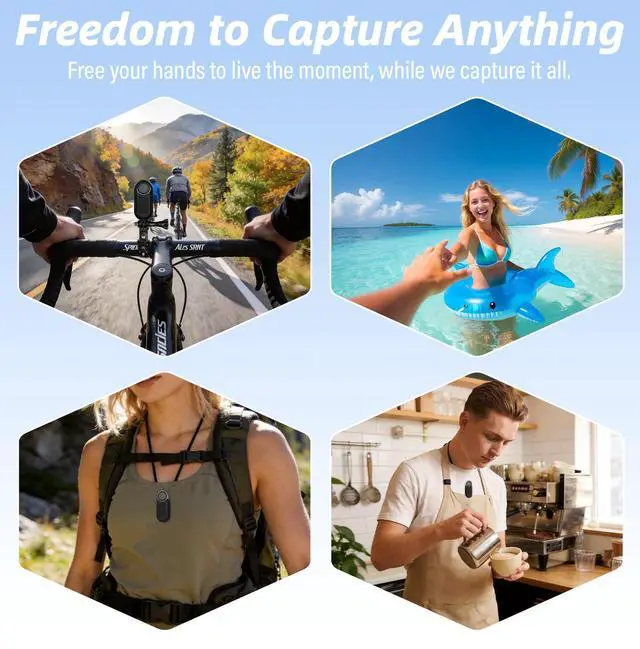 Alt view image 6 of 7 - Mini Body Camera 2.7K with 64GB Thumb Cam for Hands-Free POV Vlogging | 1.47" HD Screen, WiFi App Preview & Transfer, 101° Wide-Angle, 2.7K Video, 48g Lightweight for YouTube Travel Cycling