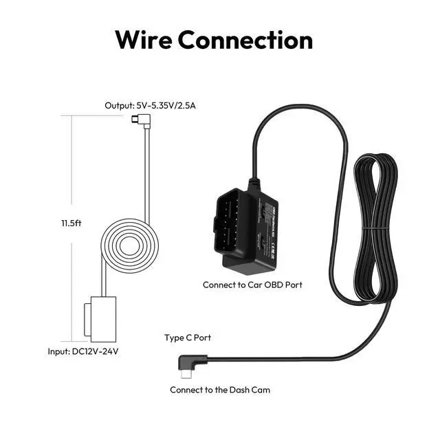 Alt view image 6 of 7 - Dash Cam OBD Hardwire Kit Power Cable Type USB C Port, for Dash Camera, Low Voltage Protection, Supports Parking Mode