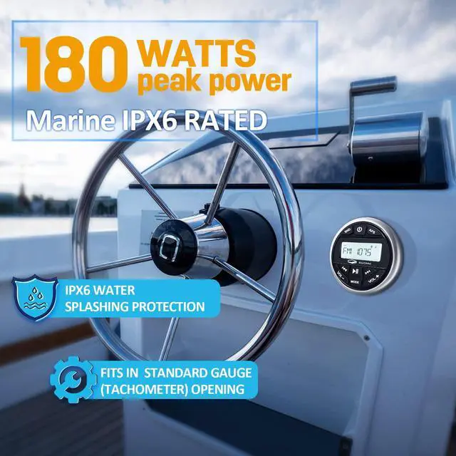 Alt view image 2 of 6 - Marine Radio Bluetooth Stereo Audio Waterproof Radio Boats FM AM Gauge Stereo Golf Cart Marine Stereo Receiver Audio Systems for RV UTV Yacht