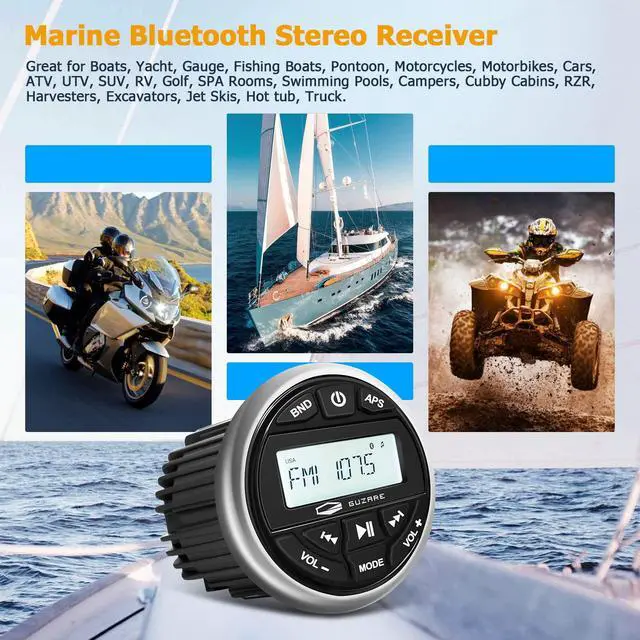 Alt view image 3 of 6 - Marine Radio Bluetooth Stereo Audio Waterproof Radio Boats FM AM Gauge Stereo Golf Cart Marine Stereo Receiver Audio Systems for RV UTV Yacht