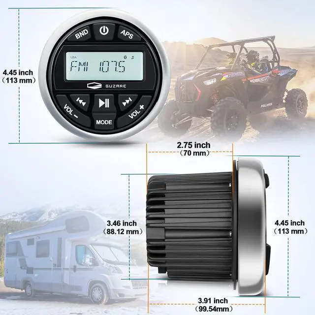 Alt view image 4 of 6 - Marine Radio Bluetooth Stereo Audio Waterproof Radio Boats FM AM Gauge Stereo Golf Cart Marine Stereo Receiver Audio Systems for RV UTV Yacht