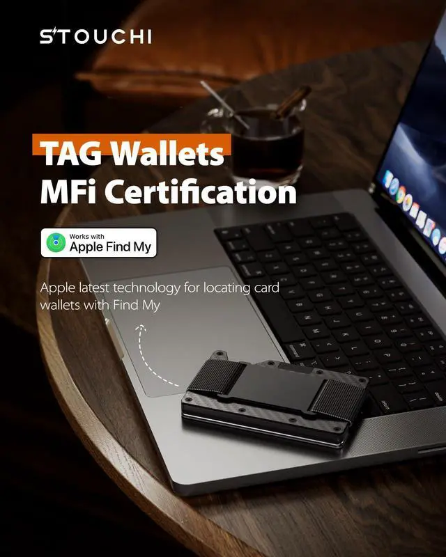 Alt view image 3 of 7 - Trackable Wallet for Men |Built-in Find My (iOS Only) RFID Blocking | Wealth Plaid Design Carbon Fiber Slim Wallet Holds 15 Cards No Extra Bump Quick Access Cash Strap Birthday Gift-Ready