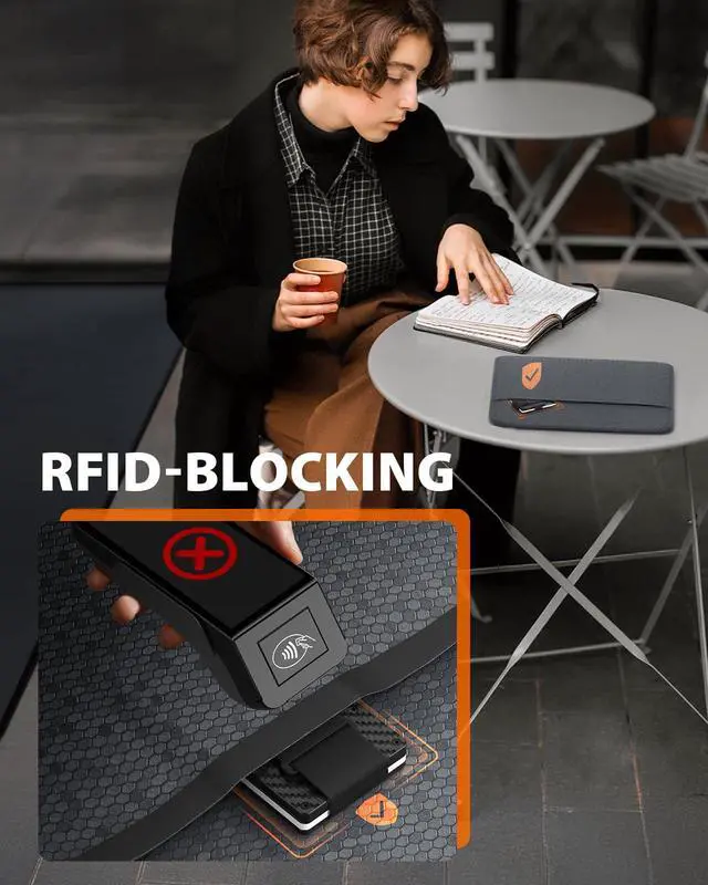 Alt view image 5 of 7 - Trackable Wallet for Men |Built-in Find My (iOS Only) RFID Blocking | Wealth Plaid Design Carbon Fiber Slim Wallet Holds 15 Cards No Extra Bump Quick Access Cash Strap Birthday Gift-Ready