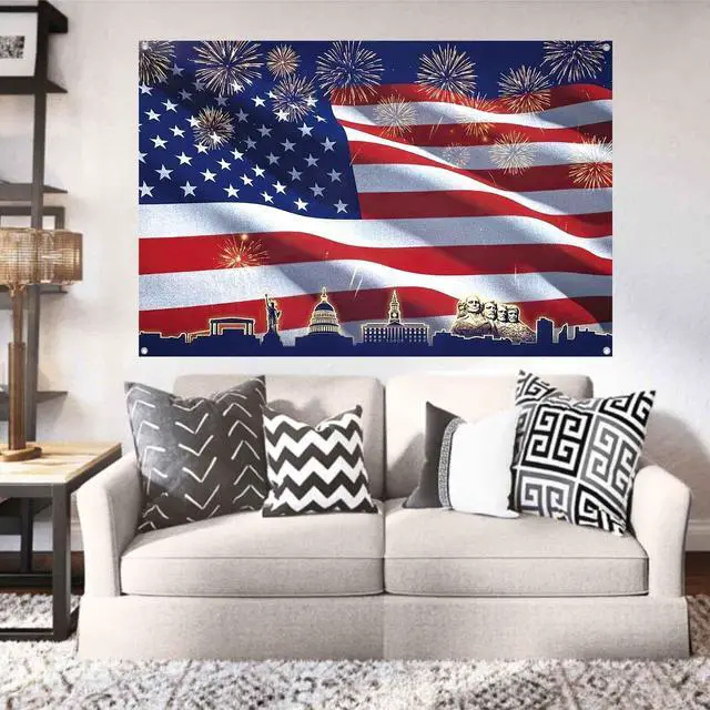 Alt view image 4 of 7 - 8x6ft Patriotic American Flag Backdrop 4th of July Banner Red White and Blue USA Flag Fireworks Photo Background Veteran Independence Day Memorial Day Party Decorations Supplies