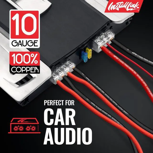 Alt view image 4 of 7 - 10 AWG Gauge Speaker Wire (50 Feet) Car or Home Theater (OFC) | Pure OFC Copper, 10/2 Speaker Cable, 2-Conductor, Frosted Red/Black, Easy Strip, Polarity ID, for Car Audio & Home Stereo