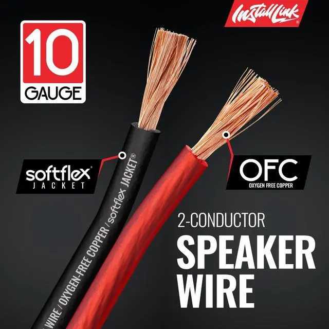 Alt view image 7 of 7 - 10 AWG Gauge Speaker Wire (50 Feet) Car or Home Theater (OFC) | Pure OFC Copper, 10/2 Speaker Cable, 2-Conductor, Frosted Red/Black, Easy Strip, Polarity ID, for Car Audio & Home Stereo