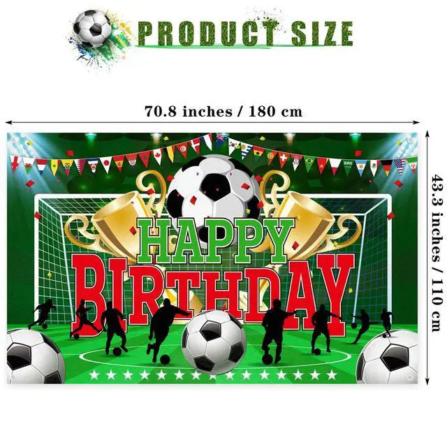 Alt view image 2 of 7 - Soccer Party Backdrop Sports Themed Party Decoration Soccer Happy Birthday Banner Wall Hanging Decor Photo Background for Holiday Birthday Party Supplies, 70.8 x 43.3 Inches