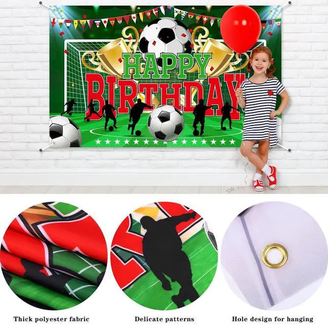 Alt view image 3 of 7 - Soccer Party Backdrop Sports Themed Party Decoration Soccer Happy Birthday Banner Wall Hanging Decor Photo Background for Holiday Birthday Party Supplies, 70.8 x 43.3 Inches