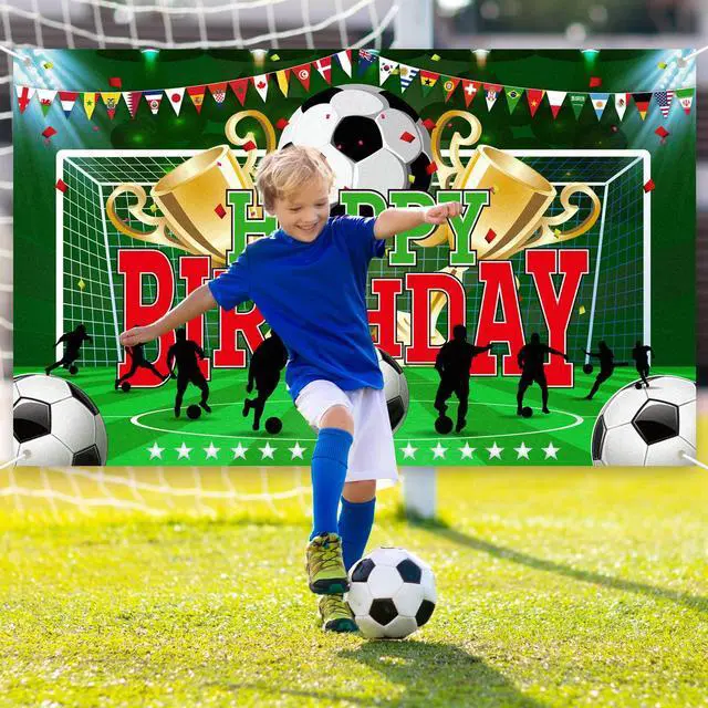 Alt view image 4 of 7 - Soccer Party Backdrop Sports Themed Party Decoration Soccer Happy Birthday Banner Wall Hanging Decor Photo Background for Holiday Birthday Party Supplies, 70.8 x 43.3 Inches