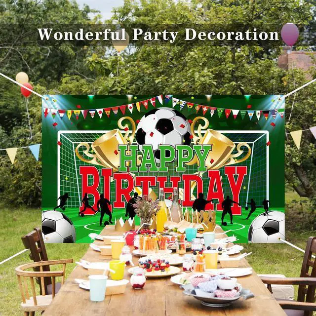 Alt view image 5 of 7 - Soccer Party Backdrop Sports Themed Party Decoration Soccer Happy Birthday Banner Wall Hanging Decor Photo Background for Holiday Birthday Party Supplies, 70.8 x 43.3 Inches