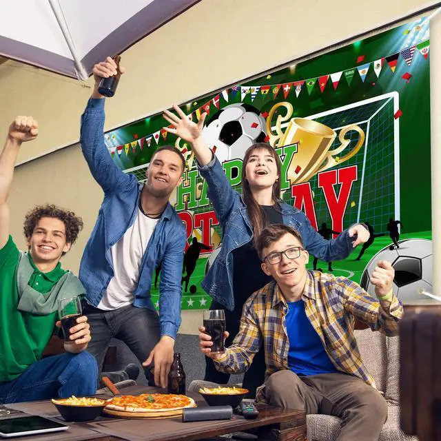 Alt view image 7 of 7 - Soccer Party Backdrop Sports Themed Party Decoration Soccer Happy Birthday Banner Wall Hanging Decor Photo Background for Holiday Birthday Party Supplies, 70.8 x 43.3 Inches