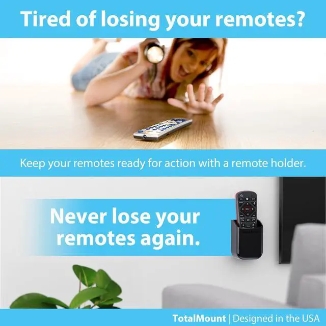 Alt view image 2 of 7 - Universal Remote Holders Place on Wall or Back of TV | Designed in the USA Premium, Black Remote Control Holders (Medium, 2 Pack)
