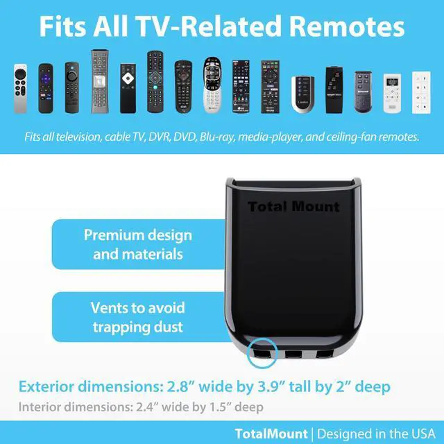 Alt view image 5 of 7 - Universal Remote Holders Place on Wall or Back of TV | Designed in the USA Premium, Black Remote Control Holders (Medium, 2 Pack)
