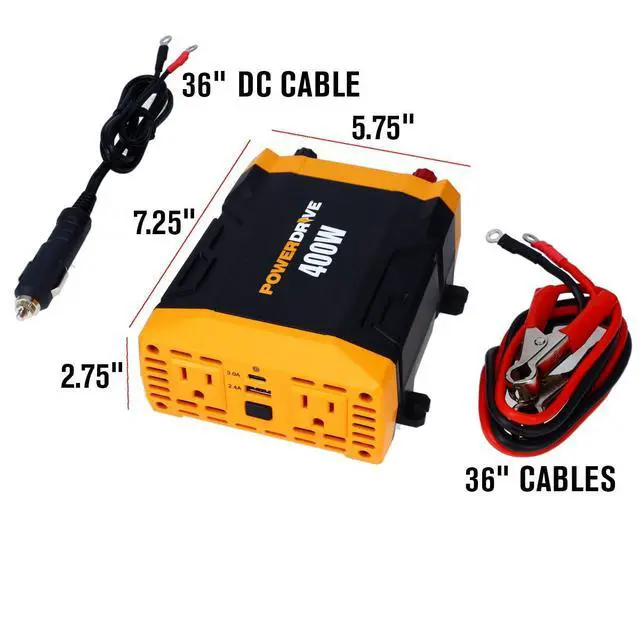 Alt view image 3 of 7 - PWD400 400 Watt Power Inverter 12v DC to 110v AC with 2 Outlets and 2 Ports