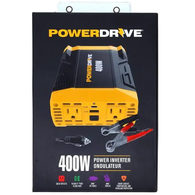 Alt view image 7 of 7 - PWD400 400 Watt Power Inverter 12v DC to 110v AC with 2 Outlets and 2 Ports