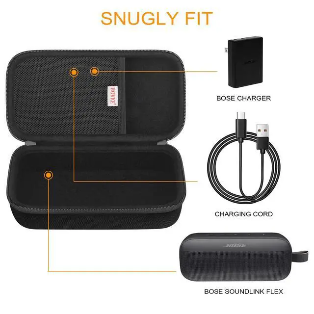 Alt view image 4 of 7 - Hard Travel Speaker Case for Bose New SoundLink Flex Speaker (2nd Gen) / Bose SoundLink Flex Bluetooth Portable Speaker, Extra Mesh Pocket for Bose Speaker Charger, Charging Cables, Black