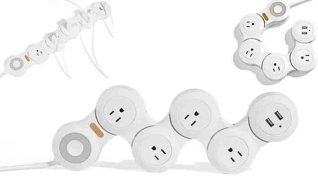 Main image of Flexible Surge Protector Power Strip, 6 Feet Long Cord 4 Outlets 2 USB 10V/13amp Flat Plug with Overload Protection Extension Cord,Suitable for Home Office Travel,White