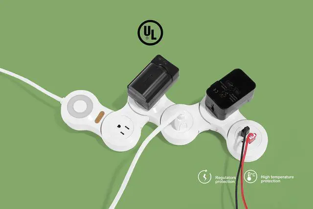 Alt view image 5 of 7 - Flexible Surge Protector Power Strip, 6 Feet Long Cord 4 Outlets 2 USB 10V/13amp Flat Plug with Overload Protection Extension Cord,Suitable for Home Office Travel,White