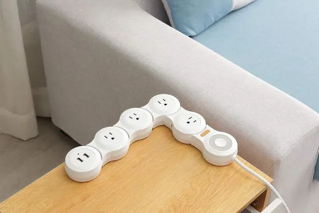 Alt view image 6 of 7 - Flexible Surge Protector Power Strip, 6 Feet Long Cord 4 Outlets 2 USB 10V/13amp Flat Plug with Overload Protection Extension Cord,Suitable for Home Office Travel,White
