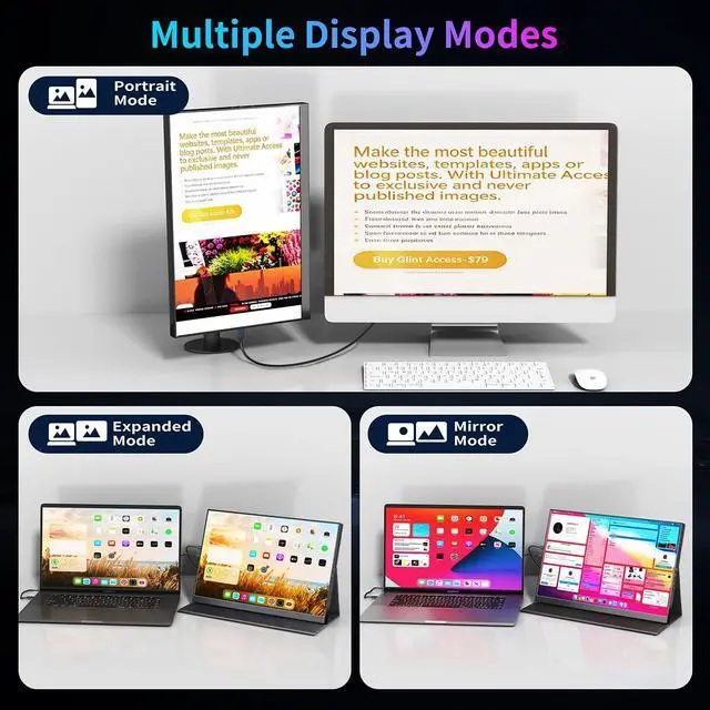 Alt view image 6 of 7 - 16" 144Hz FHD Portable Monitor,100% sRGB 1200P HDR Portable Gaming Monitor | Portable Monitor with USB-C HDMI VESA and Magic Cover,External Screen for Laptop,Mac,PC,Phone,PS5,Xbox,etc