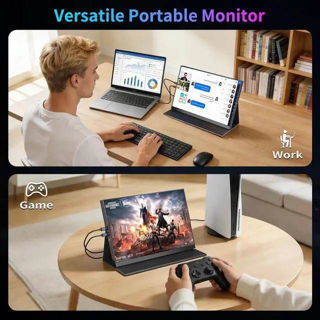 Alt view image 7 of 7 - 16" 144Hz FHD Portable Monitor,100% sRGB 1200P HDR Portable Gaming Monitor | Portable Monitor with USB-C HDMI VESA and Magic Cover,External Screen for Laptop,Mac,PC,Phone,PS5,Xbox,etc