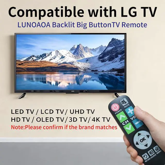 Alt view image 3 of 7 - Backlit Big Button TV Remote Replacement for LG TV with Cover & Hook, Universal Remote No Setup for Seniors People with Poor Vision,Parkinson's Disease Patient