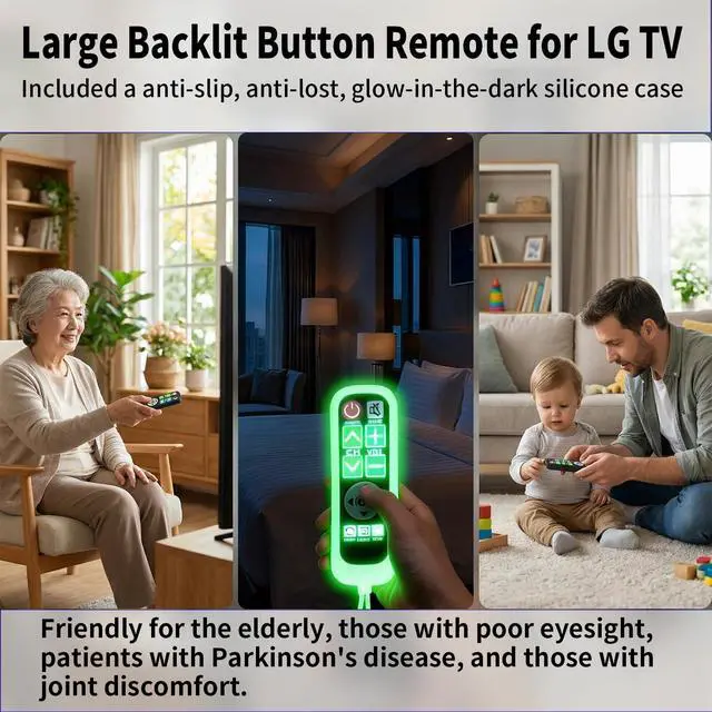 Alt view image 6 of 7 - Backlit Big Button TV Remote Replacement for LG TV with Cover & Hook, Universal Remote No Setup for Seniors People with Poor Vision,Parkinson's Disease Patient