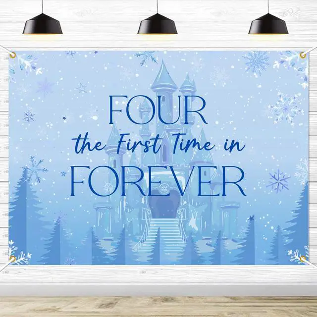 Main image of Frozen Four The First Time in Forever Birthday Backdrop Frozen 4th Birthday Party Decorations Kids 4th Birthday Party Photo Background, 7 * 5Ft