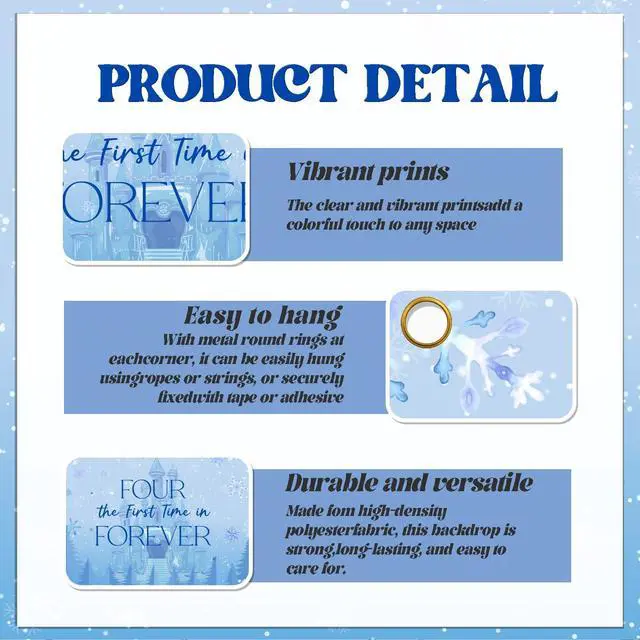 Alt view image 2 of 6 - Frozen Four The First Time in Forever Birthday Backdrop Frozen 4th Birthday Party Decorations Kids 4th Birthday Party Photo Background, 7 * 5Ft