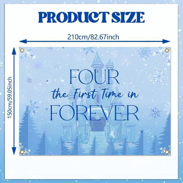 Alt view image 3 of 6 - Frozen Four The First Time in Forever Birthday Backdrop Frozen 4th Birthday Party Decorations Kids 4th Birthday Party Photo Background, 7 * 5Ft