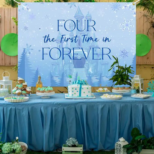 Alt view image 5 of 6 - Frozen Four The First Time in Forever Birthday Backdrop Frozen 4th Birthday Party Decorations Kids 4th Birthday Party Photo Background, 7 * 5Ft
