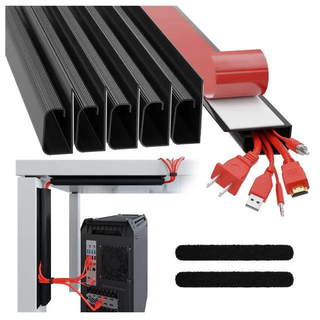 Alt view image 7 of 7 - Cable Management 96in J Channel Cable Raceways - 6X 16in Black No Screw/No Drill Computer Cord Organizer - Cable Channels for Wire Management Under Desk with Adhesive
