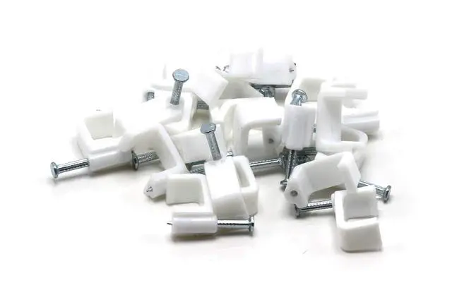 Alt view image 2 of 7 - Dual Coaxial Cable Clips 1/2 in - 100 PCS, White | Indoor/Outdoor Cable Fasteners for Coax, Ethernet, CAT, Wires, and Tubing - Twin Wire Clips with Nails 1/2 Inch (12 mm)