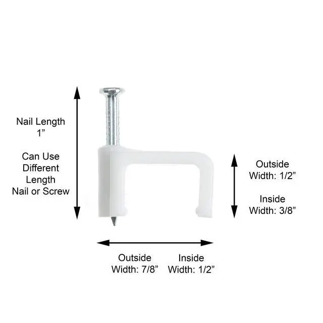 Alt view image 4 of 7 - Dual Coaxial Cable Clips 1/2 in - 100 PCS, White | Indoor/Outdoor Cable Fasteners for Coax, Ethernet, CAT, Wires, and Tubing - Twin Wire Clips with Nails 1/2 Inch (12 mm)