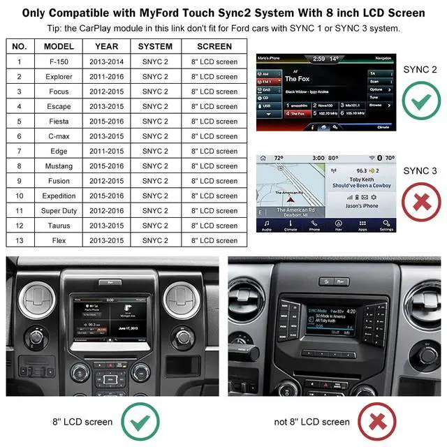 Alt view image 2 of 6 - Wireless CarPlay Interface Decoder for Ford Sync 2 (20132015) | CarPlay Retrofit for Ford F150 Explorer Escape Focus Edge Expedition Fiesta Flex, Wireless Carplay, Android Auto, Mirrorlink