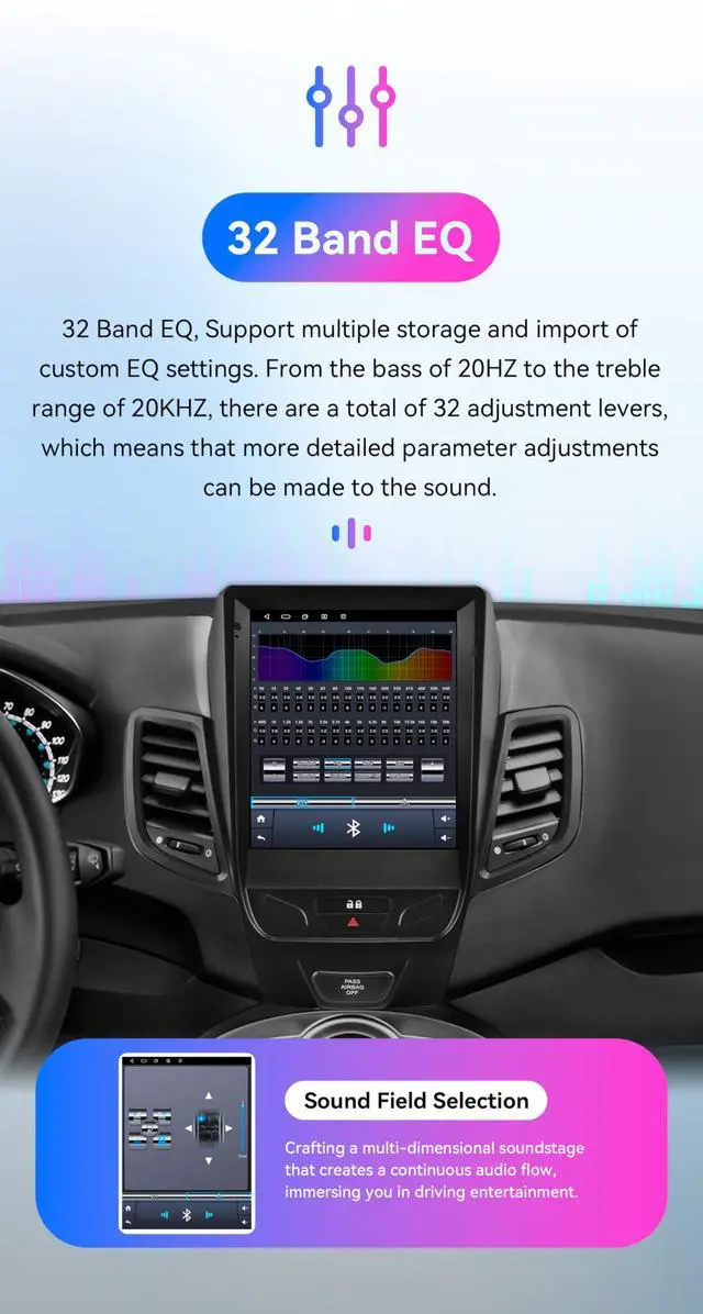 Alt view image 5 of 7 - 8 Core 4GB+64GB Android 14 Car Stereo Upgrade for Ford Fiesta (2009-2020), 9.7Inch QLED Touchscreen GPS Navigation with Wireless Carplay Android Auto Bluetooth 5.0 EQ SWC USB