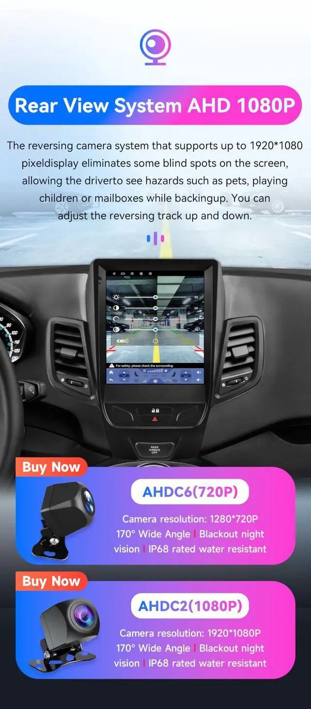 Alt view image 6 of 7 - 8 Core 4GB+64GB Android 14 Car Stereo Upgrade for Ford Fiesta (2009-2020), 9.7Inch QLED Touchscreen GPS Navigation with Wireless Carplay Android Auto Bluetooth 5.0 EQ SWC USB