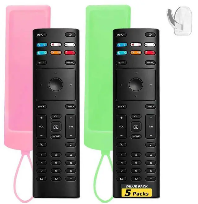 Main image of (Pack of 2) Replacement Remote Control Fit Vizio Smart TV Remote with Anti-Lost Soft Glowing Silicone Cover & Mount Hook, Universal for Vizio All Smart LCD LED HD UHD HDR 4K TVs(Green & Pink)