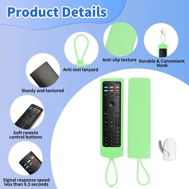 Alt view image 3 of 7 - (Pack of 2) Replacement Remote Control Fit Vizio Smart TV Remote with Anti-Lost Soft Glowing Silicone Cover & Mount Hook, Universal for Vizio All Smart LCD LED HD UHD HDR 4K TVs(Green & Pink)