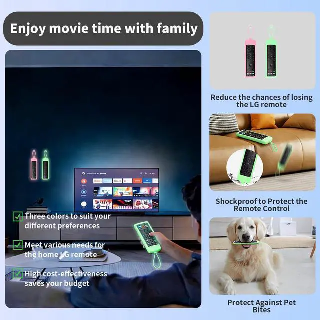Alt view image 4 of 7 - (Pack of 2) Replacement Remote Control Fit Vizio Smart TV Remote with Anti-Lost Soft Glowing Silicone Cover & Mount Hook, Universal for Vizio All Smart LCD LED HD UHD HDR 4K TVs(Green & Pink)