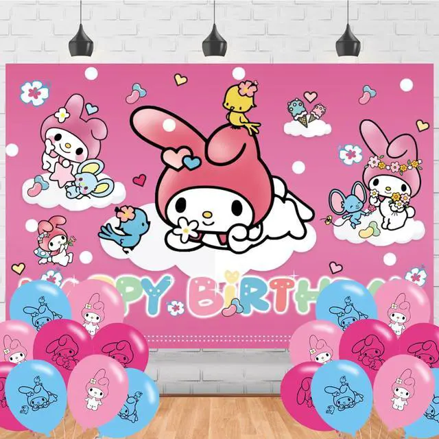 Main image of My Melody Birthday Party Backdrop & Decoration - Pink Themed Happy Birthday Banner, 5x3ft