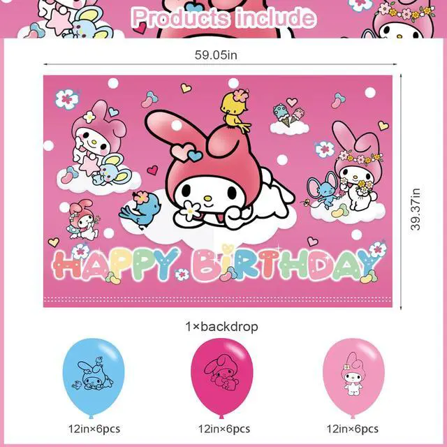 Alt view image 2 of 7 - My Melody Birthday Party Backdrop & Decoration - Pink Themed Happy Birthday Banner, 5x3ft